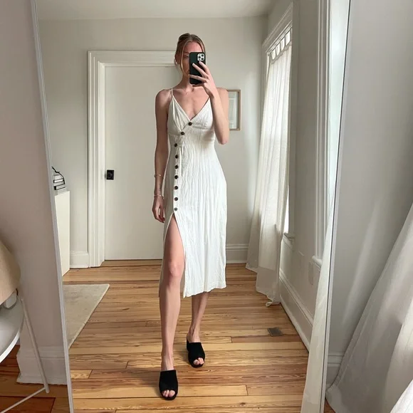 White Button Midi Dress - Picture 1 of 7